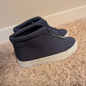 JustFab Blue High-Top Sneakers with Slip-On Design and White Rubber Sole